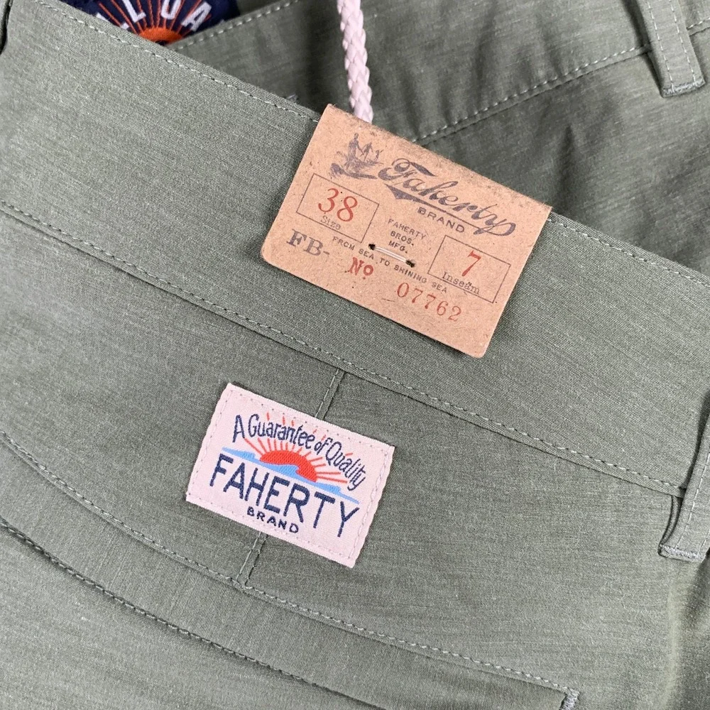 Faherty All Day Shorts Men 38x7 Olive Belt Loop Green Preppy Coastal Beach NEW
